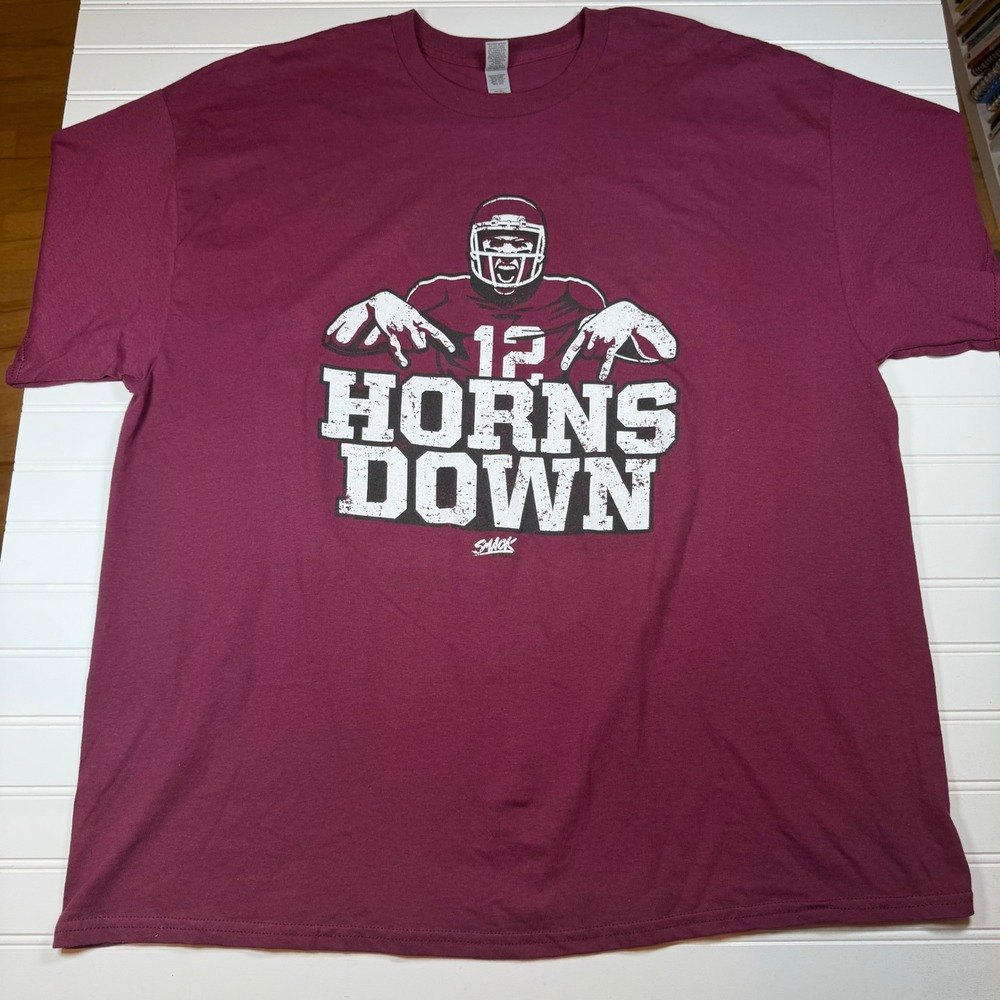 Smack Apparel Horns Down Graphic‎ T-Shirt Mens 2XL Maroon Football Rivalry Tee